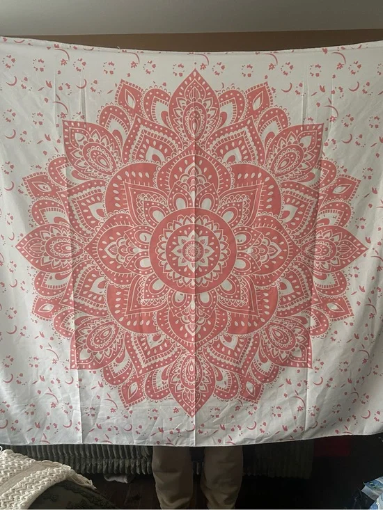 SHEIN White and Coral Mandala Tapestry