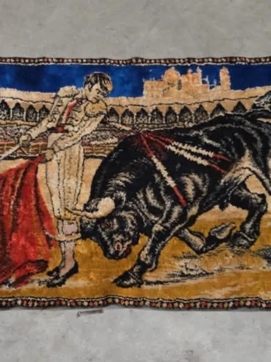 Vintage-Style Bullfighting Wall Tapestry in Black, Red, Blue and Gold