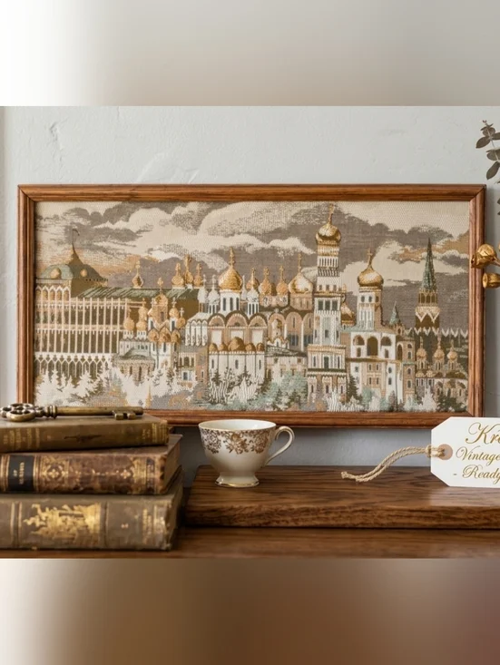 Vintage Framed Russian Kremlin Tapestry - Signed & Dated