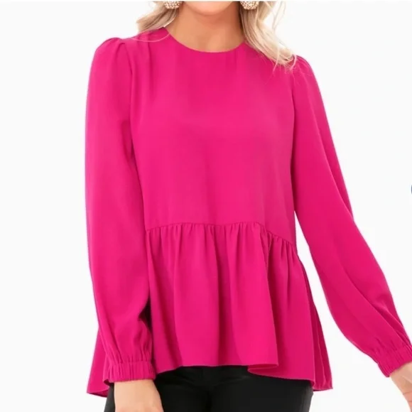 Tuckernuck Pomander Place Carlota Peplum Blouse in Fuchsia Pink New Size XS