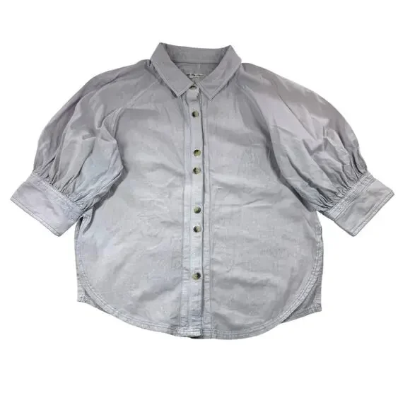 Free People We The Free Ellie Puff Sleeve Button Up Shirt S Light Purple Cotton