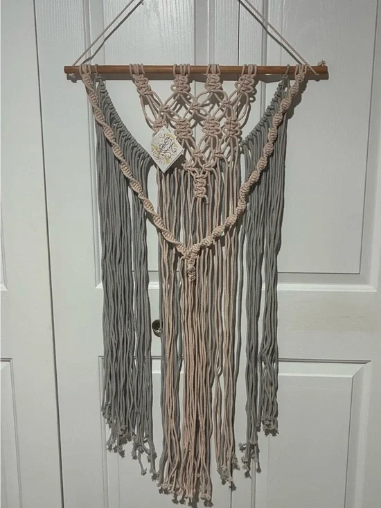 Neutral Beige & Gray Macramé Wall Tapestry - Boho Decor 21.6