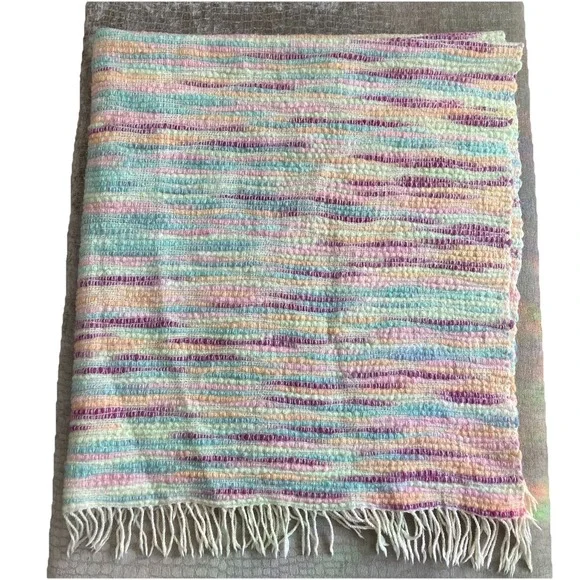 100% Wool Handmade Rag Rug w/ Fringe 52.7