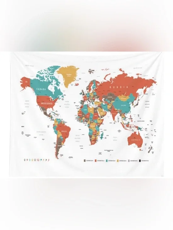 Large World Map Tapestry, Wall Art, College Decor 80