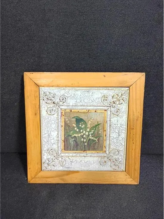 Vintage Wooden Framed Lily of the Valley Wall Art