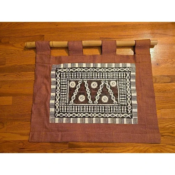 Vtg Handmade FIJI Intricate Tonga Bark Tapa Cloth Design On Burlap Backing