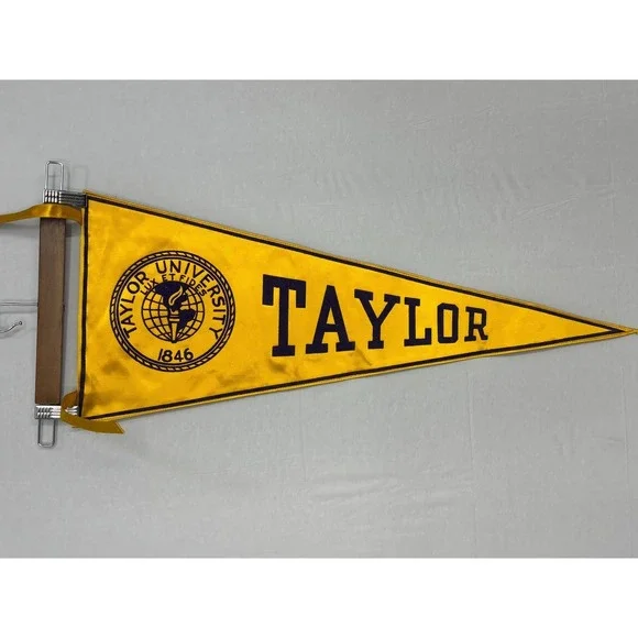 Taylor University Pennant Yellow Banner Full Seal Vintage Jesus Clean Spiritual