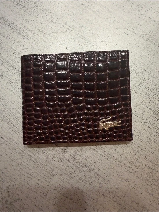 Embossed Medium Brown Leather Card Holder/ wallet with Gold Logo