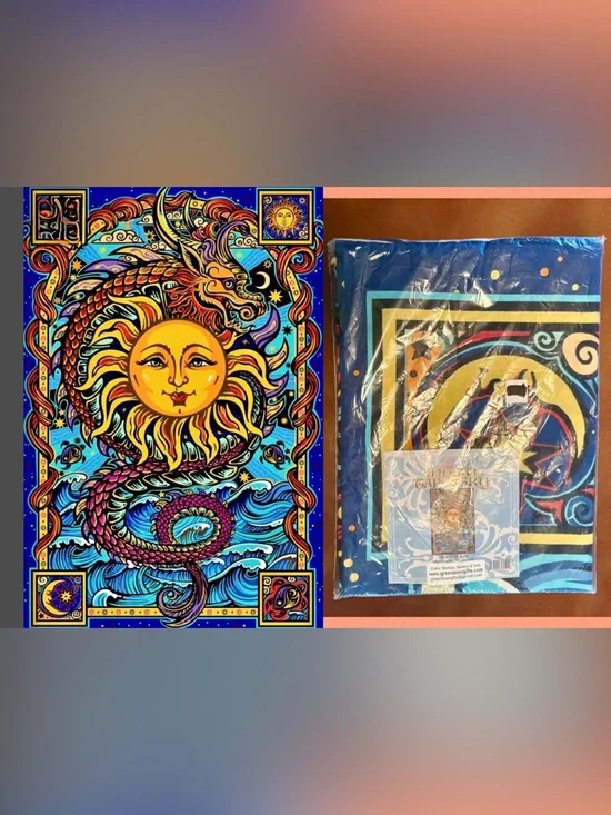 3D INDIAN TAPESTRY “DRAGON SUN”  100% COTTON 60”X90”~NEW SEALED