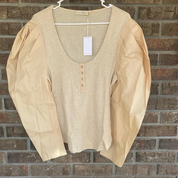 Ulla Johnson Cream Oatmeal Puff Sleeve Top XL NWT