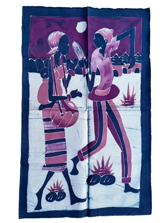 Handcrafted  African Batik Pink and Navy African Art Tapestry Wall Hanging