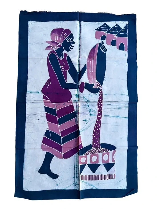 Handcrafted African Figure Wall Tapestry in Navy and Plum