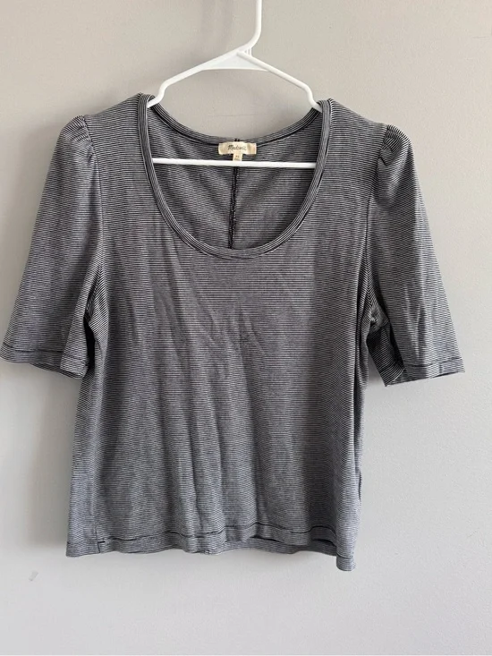 Madewell Supima Cotton Striped Puff Sleeve Top XL Black White