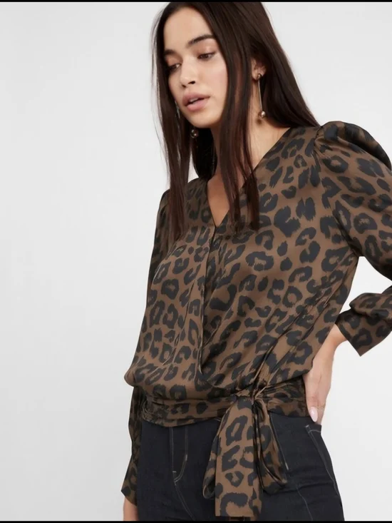 Banana Republic Brown and Black Leopard Print Tie-Waist Blouse