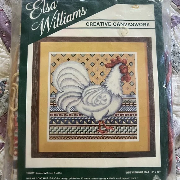 12”x12” White Rooster Needlepoint Canvas