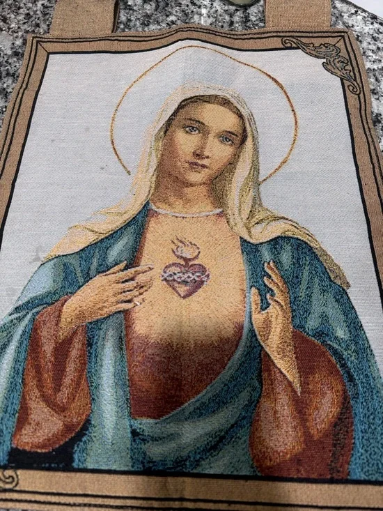 Religious Sacred Heart Mary Wall Hanging - Blue, Cream, Brown