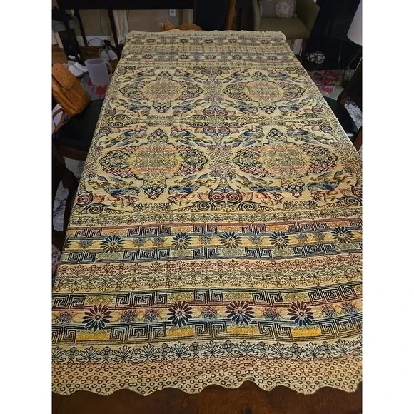 Vtg Silk Woven Tapestry Arabian Horse Rider Tablecloth Bedspread Coverlet