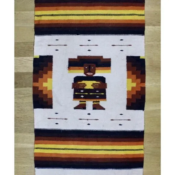 Mexican multicolor wool kilim rug wall hanging tapestry Aztec sunset 28
