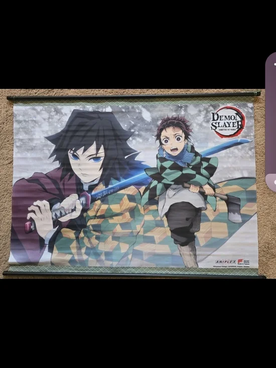 Demon Slayer Tanjirou & Giyu Banner Wall Scroll Poster Multicolor 31 x 1 x 43