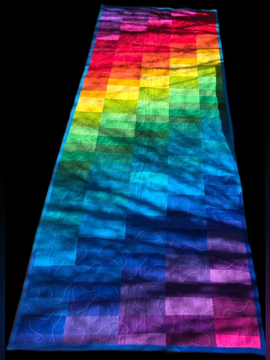 Vibrant Rainbow Gradient Quilt Runner, Wall Textile Hand Quilted