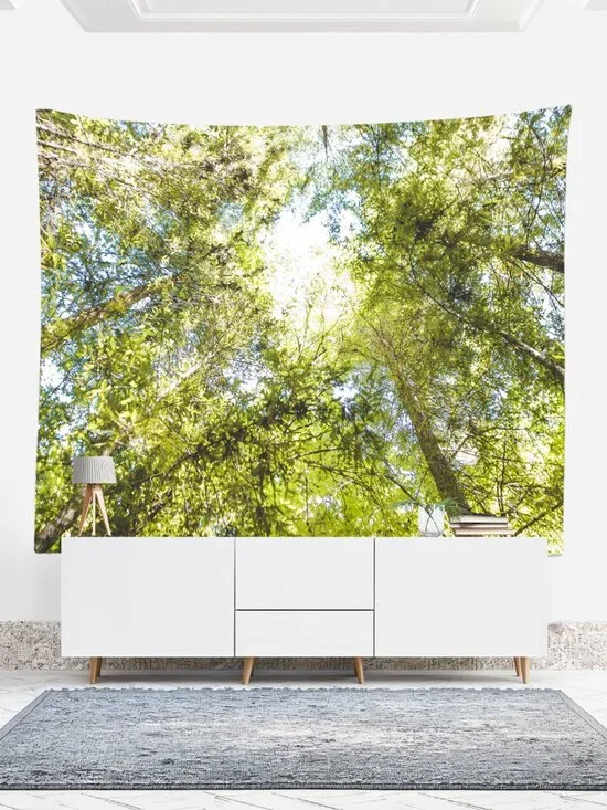 Large Wall Tapestry, Green Trees Looking Up, 51x60 inches
