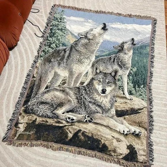 Julianna James Wolf Wildlife Tapestry Outdoor Nature Cabin Wall Art Home Decor