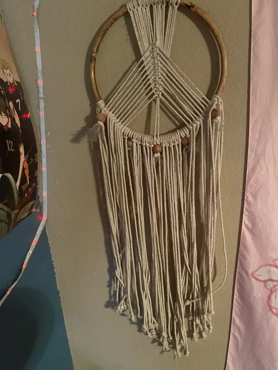 Boho Macrame Wall Hanging with Wooden Hoop - Cream