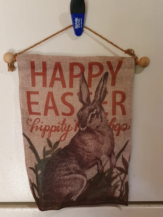 💜 Happy Easter Rustic Bunny Wall Hanging - Brown & Red