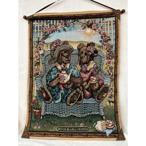 Boyds Bears & Friends Tapestry Wall Hanging‎ Home Decor Rose Cottagecore
