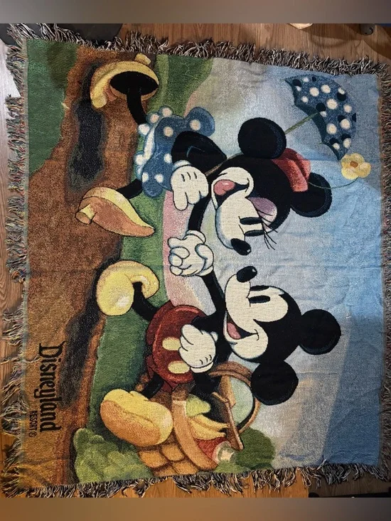 Mickey & Minnie Blue Cartoon Tapestry Wall Decor