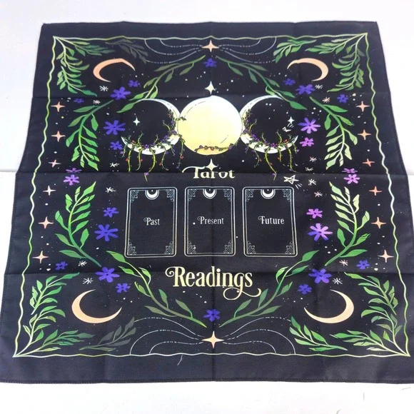 New Tarot Reading Altar Cloth Triple Moon Goddess Celestial Black Gold Green 19