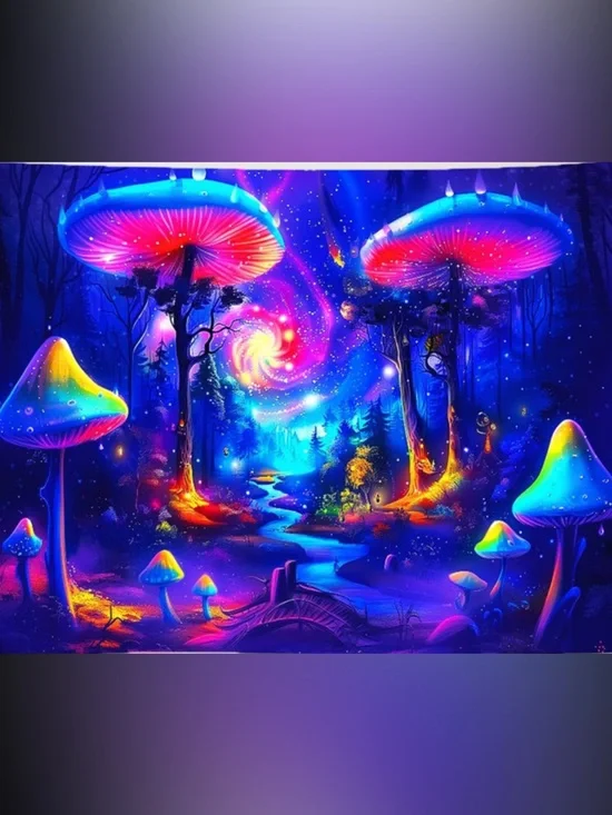 Blacklight Mushroom Tapestrie