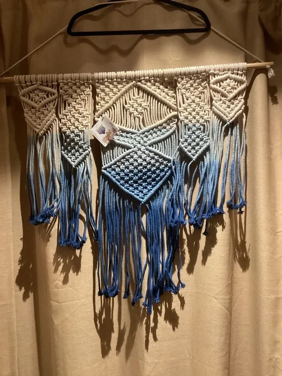 Handmade Macramé Wall Hanging in Cream and Blue