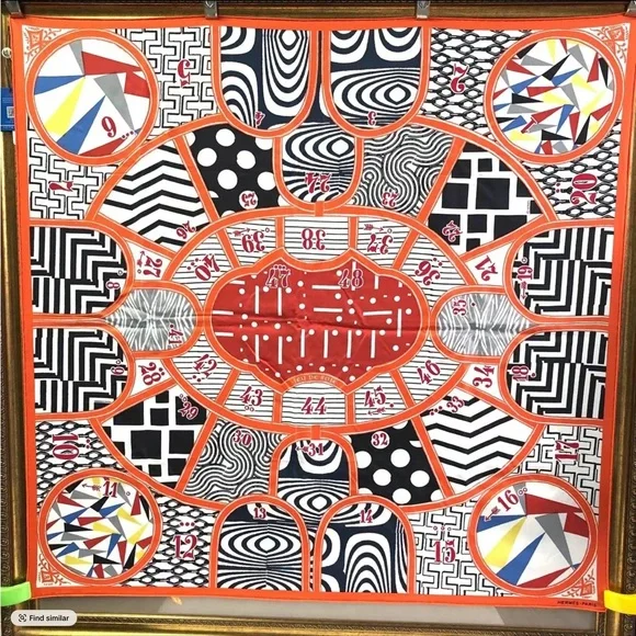 Orange, Black & White Geometric Hermes Scarf