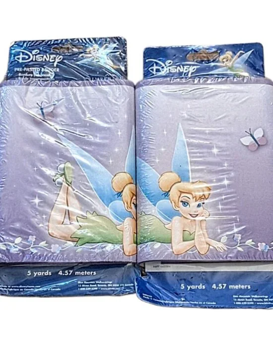 2 Vintage Disney Tinkerbell 7” Pre-pasted Wallpaper Border Rolls Lavendar 5Yrds