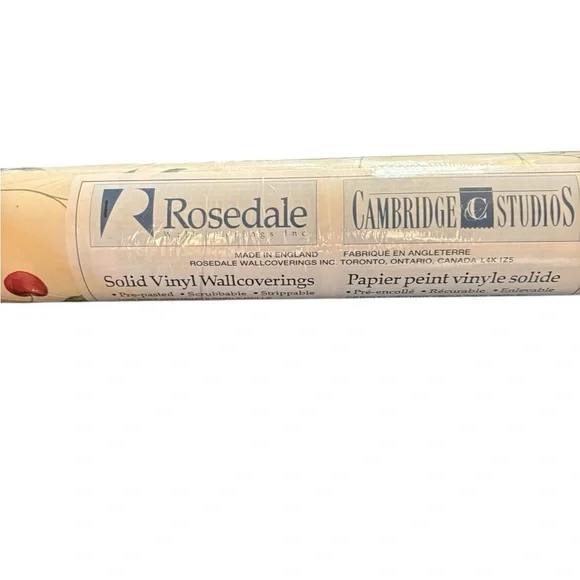VTG Rosedale Solid Vinyl Wallcovering  Double Roll Cherry Vine Print 56 sq ft