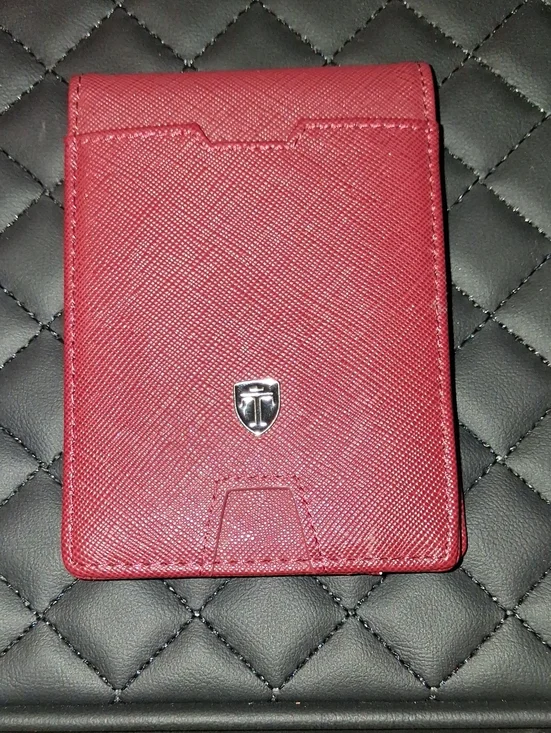 Tumi Red Leather Card & Key Holder with Silver Shield