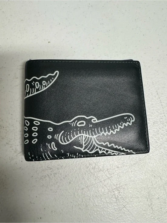 Lacoste Black Bi-Fold Wallet with White Crocodile Graphic