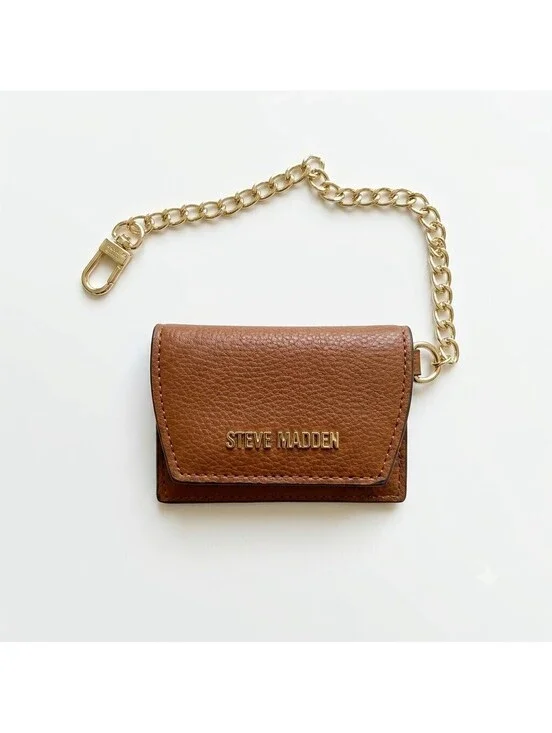 Steve Madden Brown Leather Mini Wallet with Gold Chain and Mirror