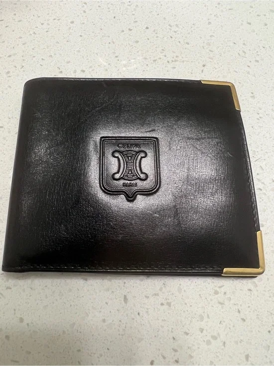 Vintage Celine Triomphe Bifold Wallet with Gold Corner Hardware