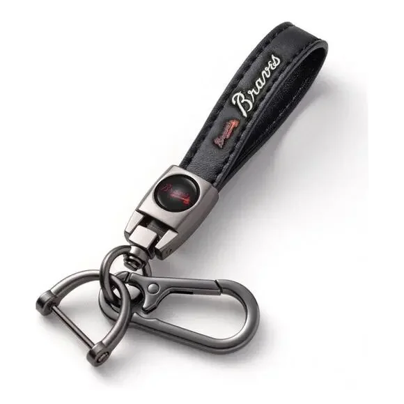 ATLANTA BRAVES Genuine Leather Keychain Key Chain Ring Fob Holder Baseball NEW