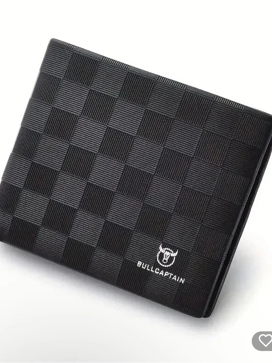 Men's Black Checkered Bi-Fold Card Wallet