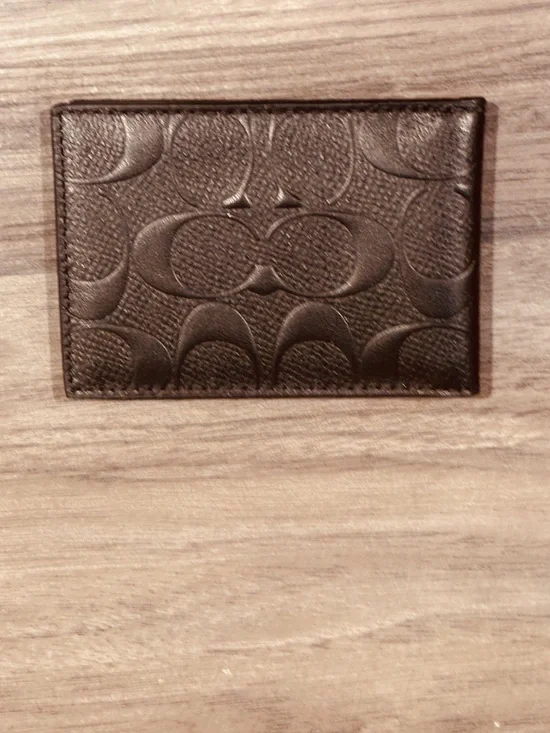 Coach Black Embossed Signature Card Holder Luxury Classic Leather Lightweight