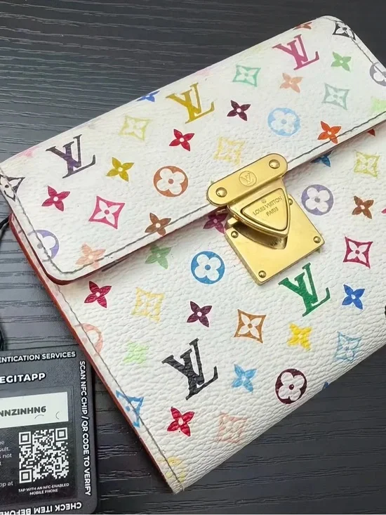 Louis Vuitton White Multicolor Monogram Canvas Clasp Wallet