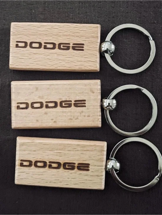 Set of 3 Dodge Branded Natural Wood Keychain - Light Wood