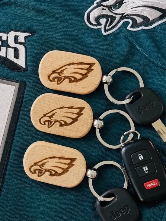 Wooden Philadelphia Eagles Keychain - Natural Wood (Pack of 3)
