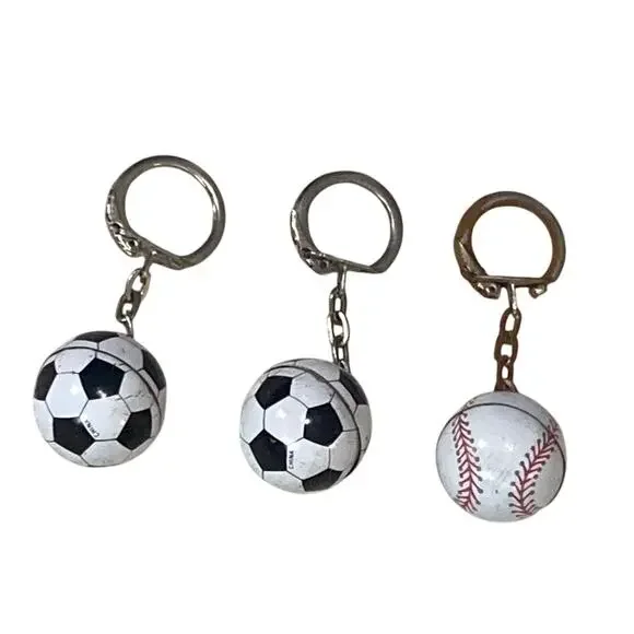 Vintage Tin Litho Sports Keychain Lot 70s 80s Metal Soccer Baseball Novelty