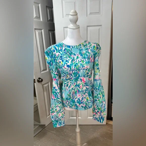 🌸🆕Lilly Pulitzer Jansen Long Sleeve Sweatshirt Blue Ibiza Cabana Cocktail Medium