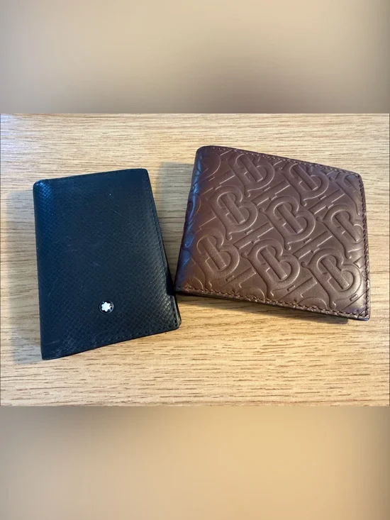 Montblanc Black Card Holder Wallet and Burberry Brown Embossed Leather Wallet
