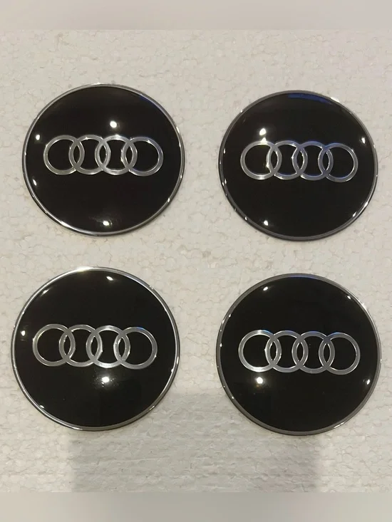 AUDI Black & Chrome Adhesive Center Caps - (4)